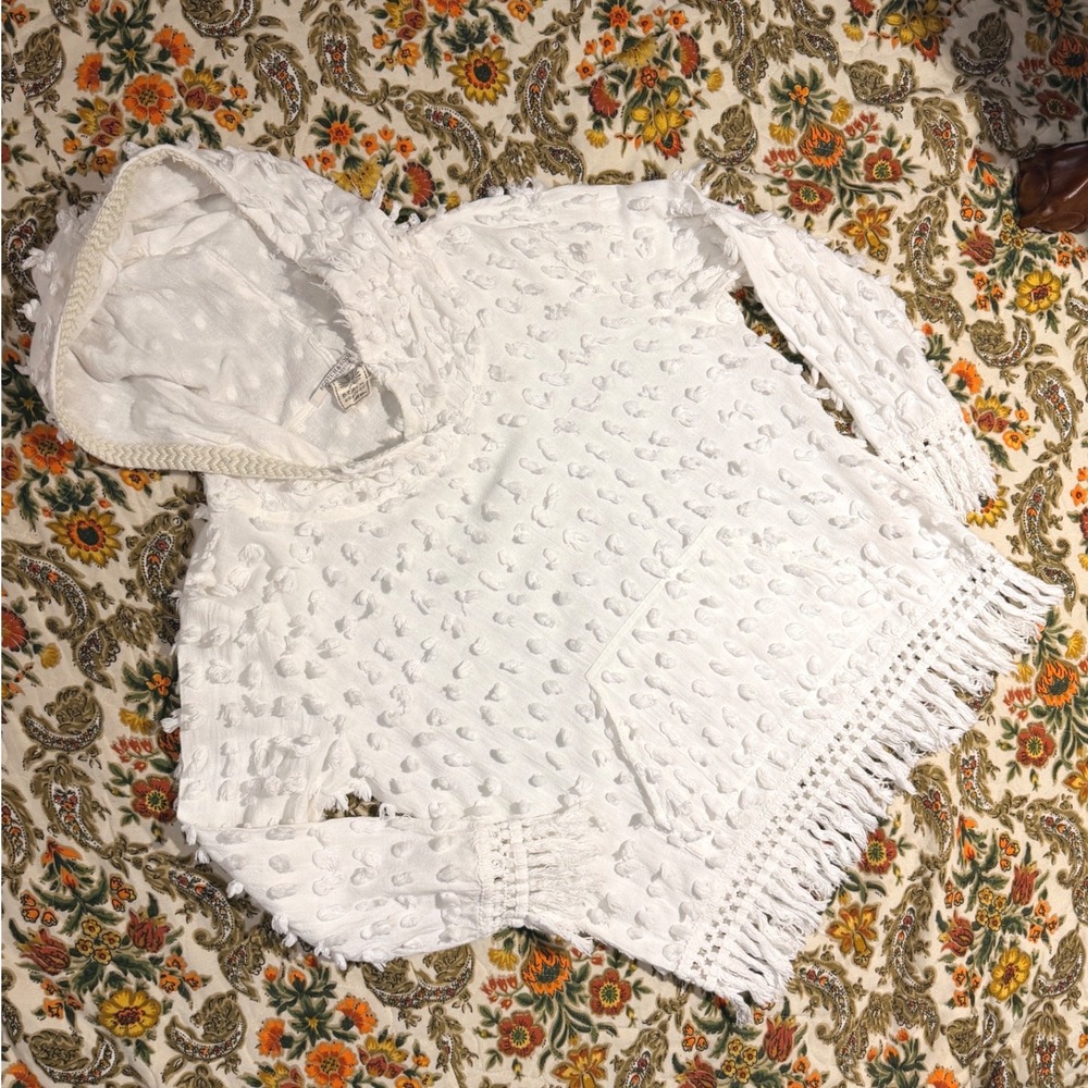 Scotch & Soda 100% cotton white fringe tassel beach style hoodie - M